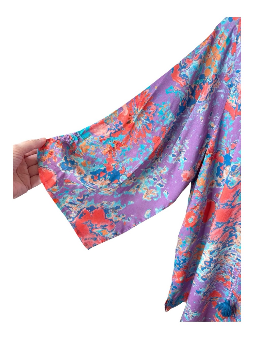 Tolani Collection Edith Modal Top Size 2X Purple Floral 3/4 Sleeves Tassels New - Picture 8 of 15